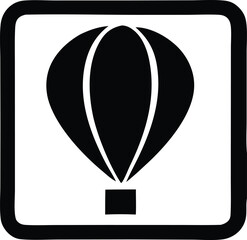 Poster - Simple black and white hot air balloon icon in a square frame