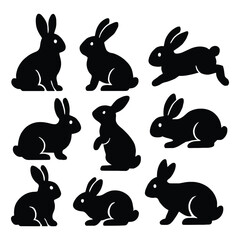Aufkleber - Rabbit Silhouette Vector Set – Cute Bunny Animal Icon Collection