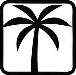 Poster - Simple black and white palm tree icon within a square border