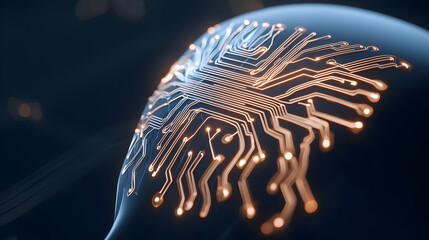 Poster - A digital representation of a brain with glowing neural circuits illustrating advanced artificial intelligence and technology integration.