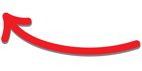 Poster - Curl long arrow with shadow. Thin arrow curled symbol icon. Hand drawn vector arrows doodle on white background.