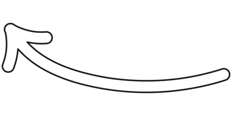 Poster - Curl long arrow with shadow. Thin arrow curled symbol icon. Hand drawn vector arrows doodle on white background.