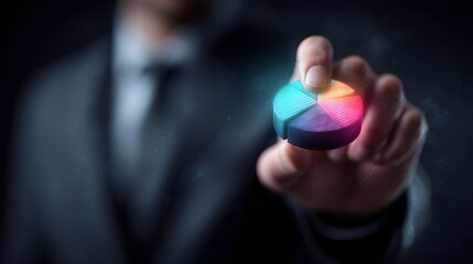 Poster - Professional in suit analyzing holographic pie chart of renewable energy sectors