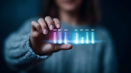 Poster - Holographic screen displaying ESG score and energy trends