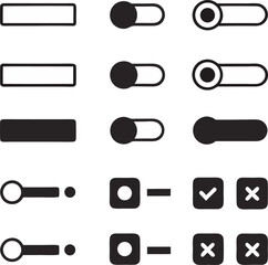 Aufkleber - Minimalist vector icons for user interface design and web applications illustrating on off toggle buttons check and cross marks