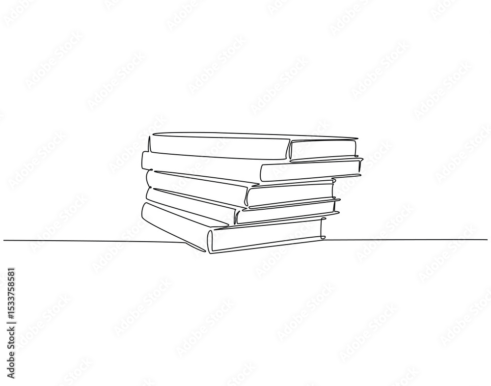 Continuous one line drawing of stack of books. One line drawing ...