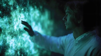 Poster - Doctor interacting with glowing bacteria shaped digital interface