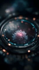 Poster - Futuristic microscope view with holographic pathogen labeling