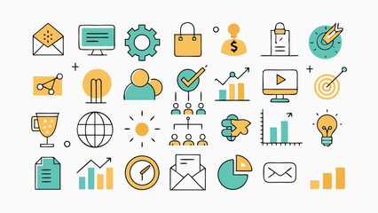 Poster - Business and marketing icon set design illustrating strategy and teamwork concepts