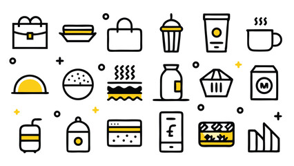 Poster - Collection of modern icon illustrations representing business food drink and finance elements