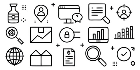 Poster - Black and white line icon set depicting business and finance concepts and elements