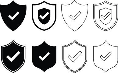 Fototapete - Collection of shield icons featuring check marks representing security and approval