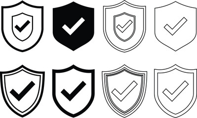 Fototapete - Collection of shield icons with check marks representing security and approval concepts