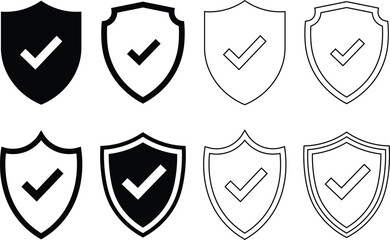 Fototapete - Collection of shield icons with checkmarks representing security and protection concepts