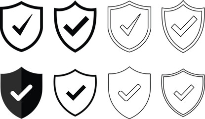 Fototapete - Collection of shield symbols with check marks representing security and approval