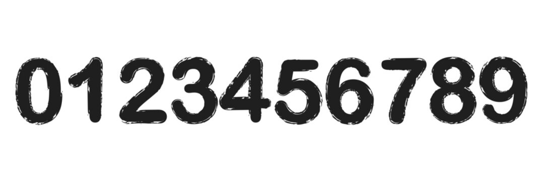 set of brush stroke, marker textured numbers. numbers 1, 2, 3, 4, 5, 6, 7, 8, 9, 0. stylish hand draw brush painted numbers set. bold brush drawn grunge. dirty texture vector. rough brush strokes. 