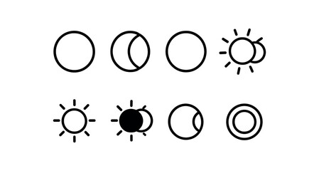 Wall Mural - Solar and lunar eclipse symbols set with sun and moon phases vector line icon illustration