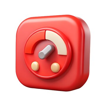 3d rendered red gauge illustration with progress bar and a modern design element