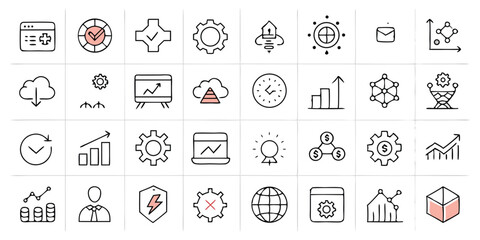 Poster - Business and technology icons collection illustrating progress and concepts on white background