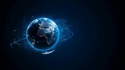 Poster - Digital planet earth with illuminated cities and global network lines. Global business connection and communication. AI technology.