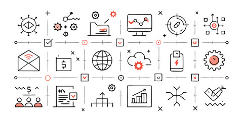 Poster - Hand drawn infographic with a collection of business icons, workflow and organization.