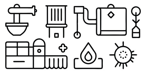 Poster - Minimalist black and white icon set featuring various pictograms and symbols for design