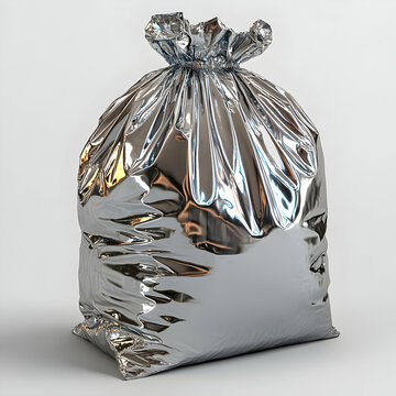 3D Render of a Shiny Silver Trash Bag Illustration