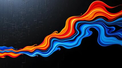 Poster - A vibrant abstract wave of red, orange, and blue colors flows across a textured black background.