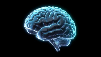Poster - Human brain representation with glowing purple and blue light. Concept of artificial intelligence and digital consciousness footage.