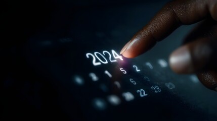 Poster - Futuristic calendar interface with finger hovering over date change
