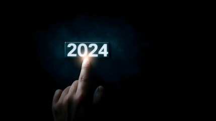 Poster - Glowing switch labeled 2024 touched by a human finger