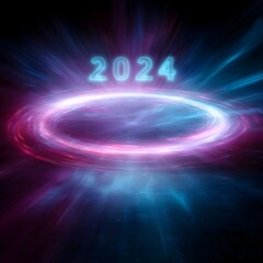 Poster - Futuristic digital portal with glowing 2024 numbers