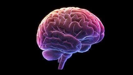 Poster - Human brain organ on black background. AI, artificial intelligence, learning, cognition, neurology, healthcare and thought concept. 3D rendering footage.