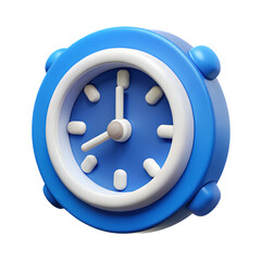 Poster - A vibrant blue and white 3d rendered alarm clock illustration against a black background isolated on transparent background