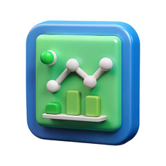 Poster - Modern 3d rendered plastic-style icon depicting financial data analysis with charts and graphs against a dark background.