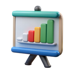 Poster - Colorful 3d rendering of a business presentation whiteboard with a bar graph showcasing growth and progress on a transparent background