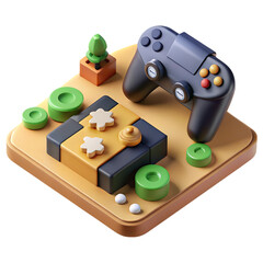 Fototapete - Immersive 3D Game Controller and Landscape Isometric Design
