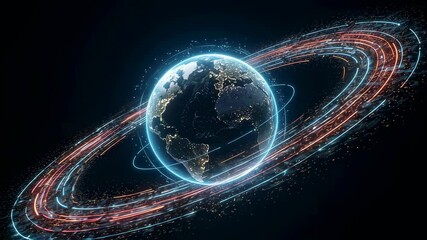 Poster - Planet earth, concept of global connection and technology data. Internet of things, network communication. Telecommunication footage.