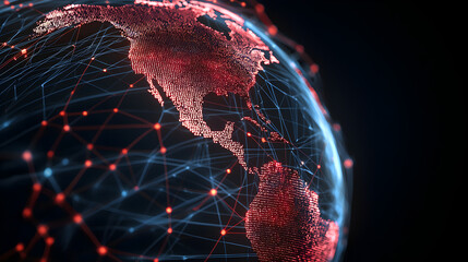 Poster - Global Network: A detailed image highlighting the intricate interconnectedness of our world, with a focus on the Americas, revealing a web of global connectivity through networks.