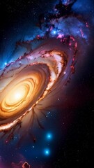 Wall Mural - Beautiful depiction of a spiral galaxy with radiant center and colorful nebula clouds in a vast, star filled outer space environment
