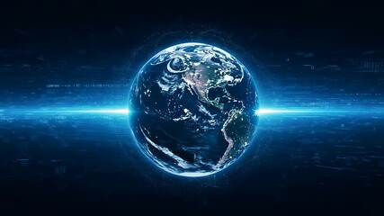 Poster - Digital globe with glowing futuristic network and data flowing. Global connectivity concept for technology and communication footage.