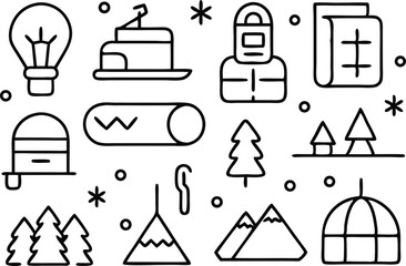 Poster - A collection of various hand drawn black and white icon illustrations representing different concepts