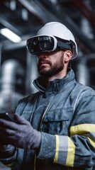 Poster - Worker using virtual reality interface to control valves in an oil plant