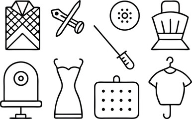 Poster - Simple black and white illustrated icons representing various common items and objects