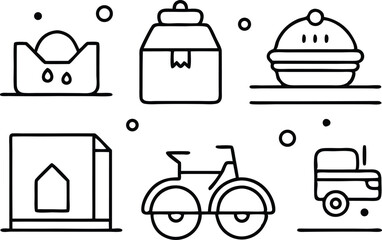 Poster - Simple vector illustrations depicting diverse icons representing various concepts and objects