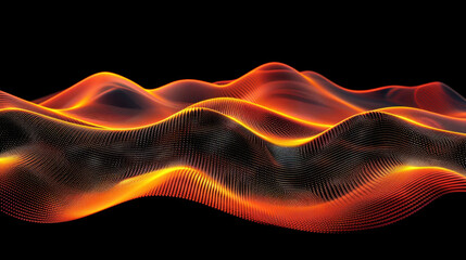 Poster - Dynamic glowing waves create mesmerizing visual effect, showcasing vibrant orange and black colors that evoke sense of energy and movement. intricate patterns enhance overall aesthetic appeal