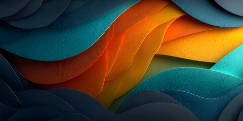 Poster - Abstarct 3D Background in Blue with Colorful Geometric Curves