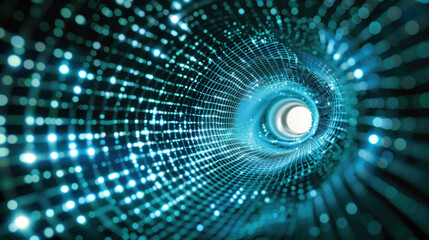 Poster - Futuristic abstract tunnel made of glowing blue lines and dots, creating mesmerizing visual effect that evokes sense of depth and movement