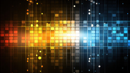 Poster - vibrant abstract background featuring retro neon grid with colorful squares and circles, creating dy