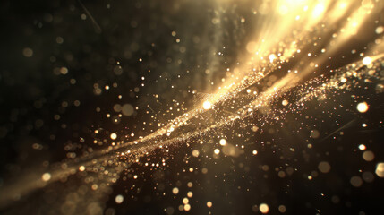 Poster - Swirling particles of light create abstract tunnel effect, evoking sense of wonder and depth. shimmering golden hues blend seamlessly with dark background, enhancing visual experience
